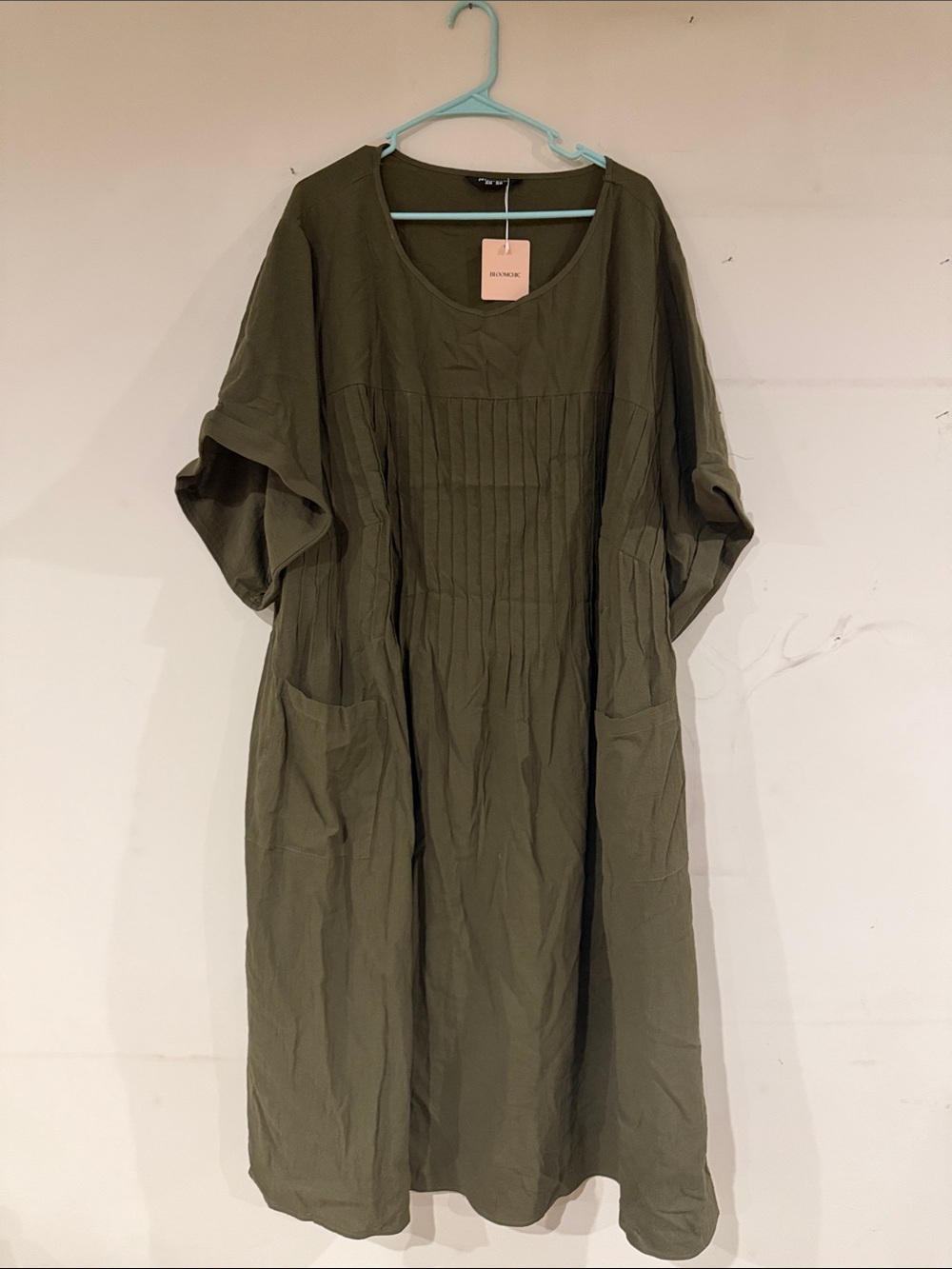 BloomChic Olive Green Pintuck Midi Dress
